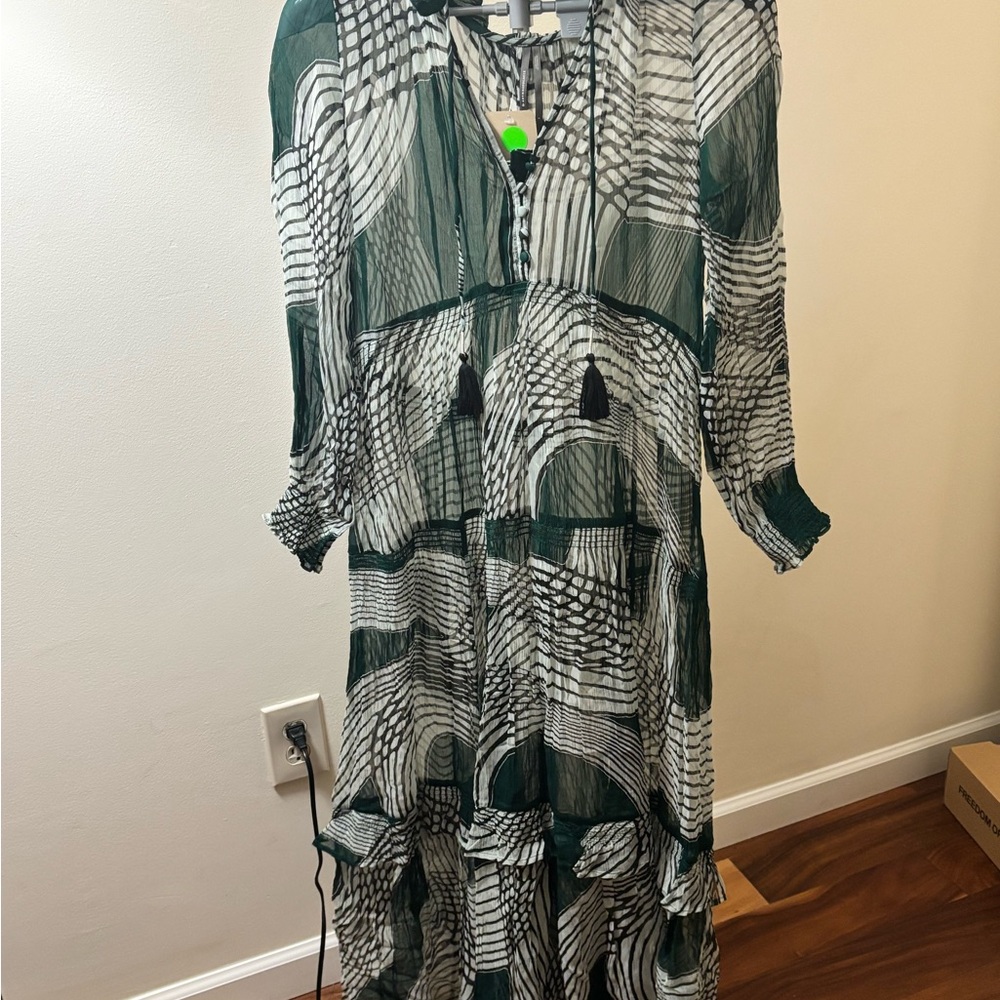 Anthropologie Black and White Bishop Sleeve Cocktail Gown